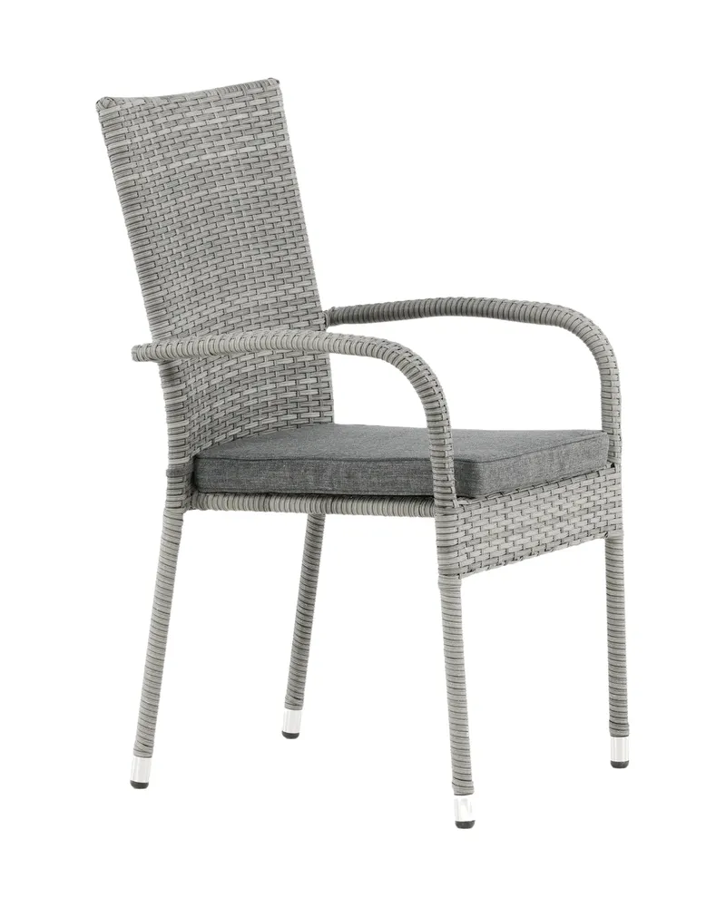 Anna stapelbarer Gartenstuhl aus Polyrattan mit Sitzkissen in Grau, Ansicht 3