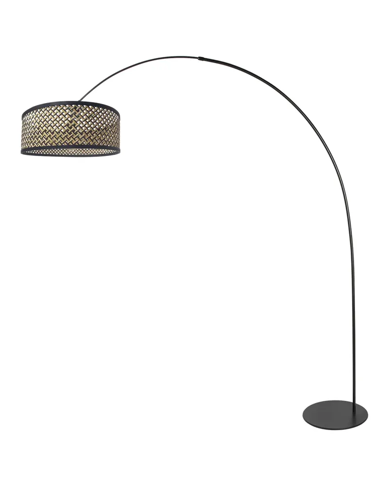 Anne-Curve Bogenlampe mit Bambusschirm und E27-Fassung in Schwarz, Ansicht 3