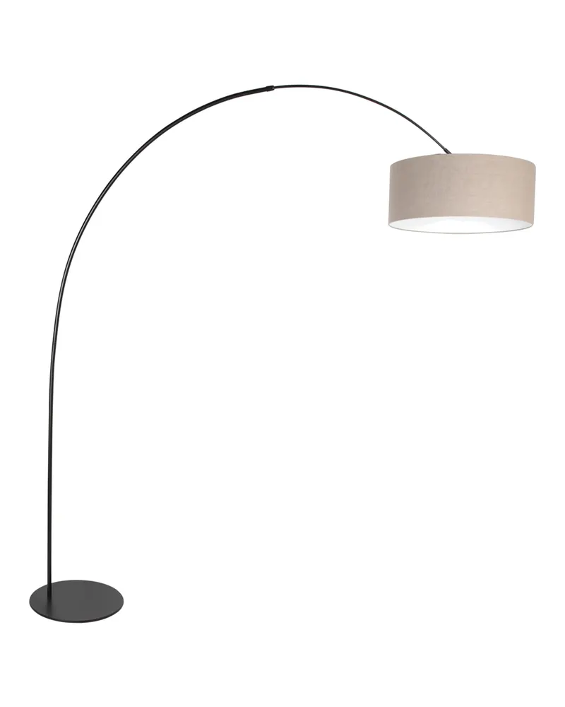 Anne-Curve Bogenlampe mit grauem Leinenschirm in Grau, Schwarz, Ansicht 1