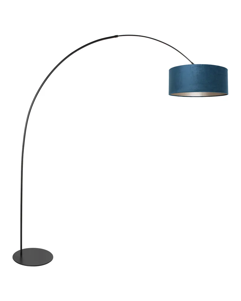 Anne-Curve Bogenlampe mit blauem Schirm in Blau, Schwarz, Ansicht 1