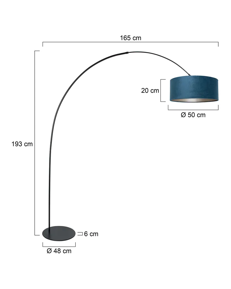 Anne-Curve Bogenlampe mit blauem Schirm in Blau, Schwarz, Ansicht 16