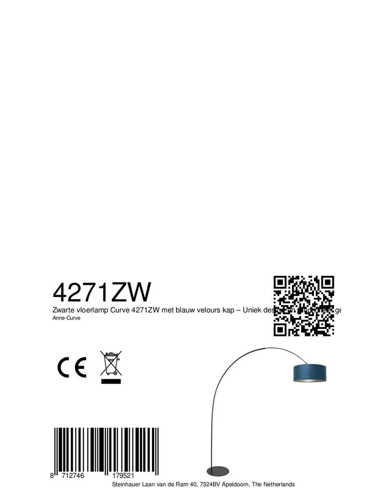 Anne-Curve Bogenlampe mit blauem Schirm in Blau, Schwarz, Ansicht 17