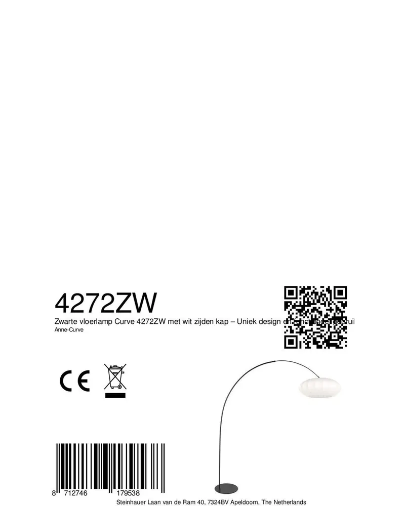 Anne-Curve Bogenlampe mit weißem Schirm in Schwarz, Ansicht 17