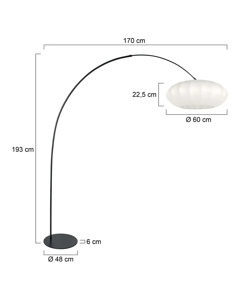 Anne-Curve Bogenlampe mit weißem Schirm in Schwarz, Ansicht 2