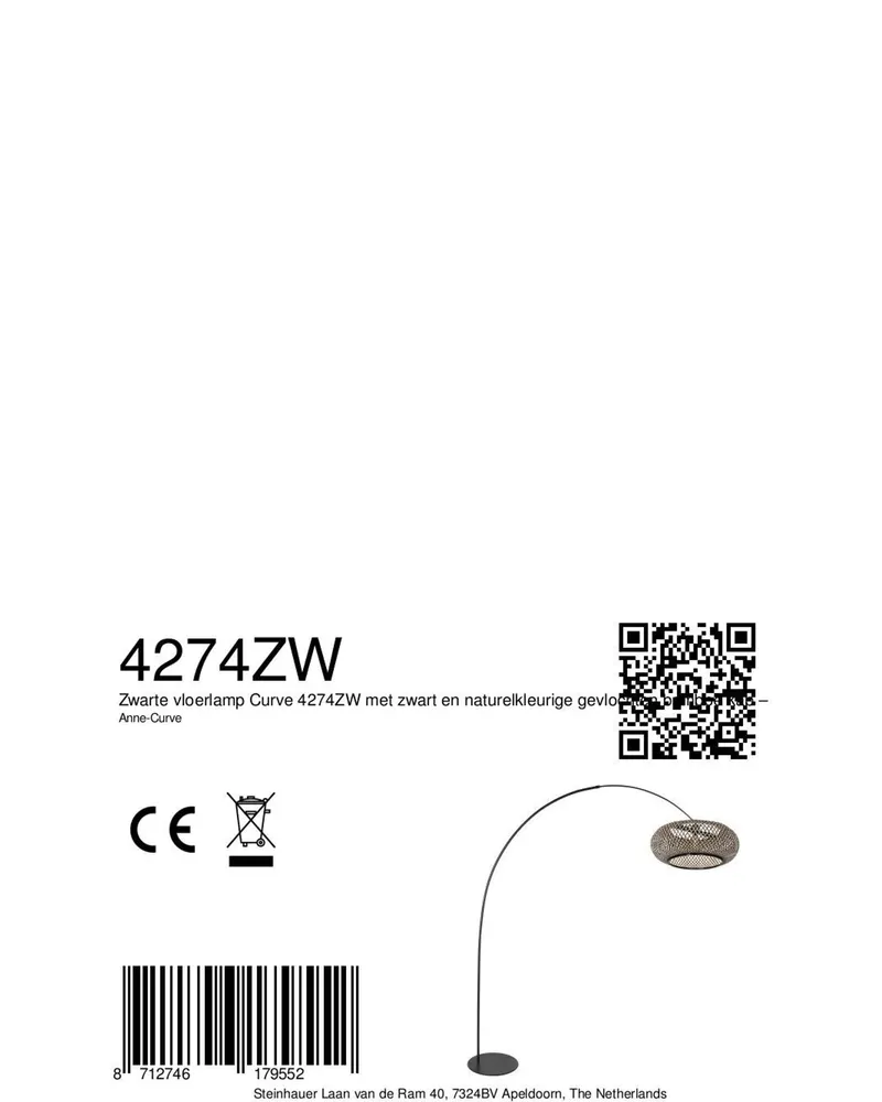 Anne-Curve Bogenlampe in Naturfarben und Schwarz in Naturfarben, Ansicht 17