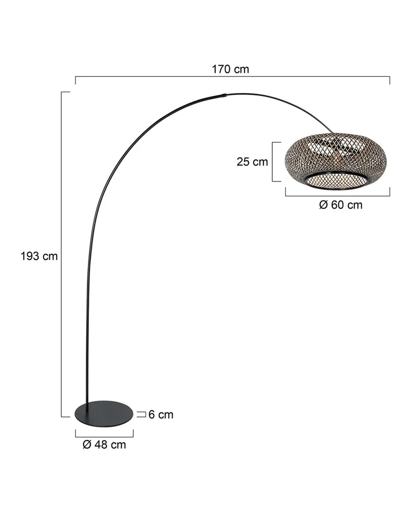 Anne-Curve Bogenlampe in Naturfarben und Schwarz in Naturfarben, Ansicht 2