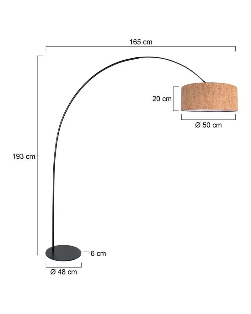 Anne-Curve Bogenlampe mit Korkschirm in Schwarz, Ansicht 2