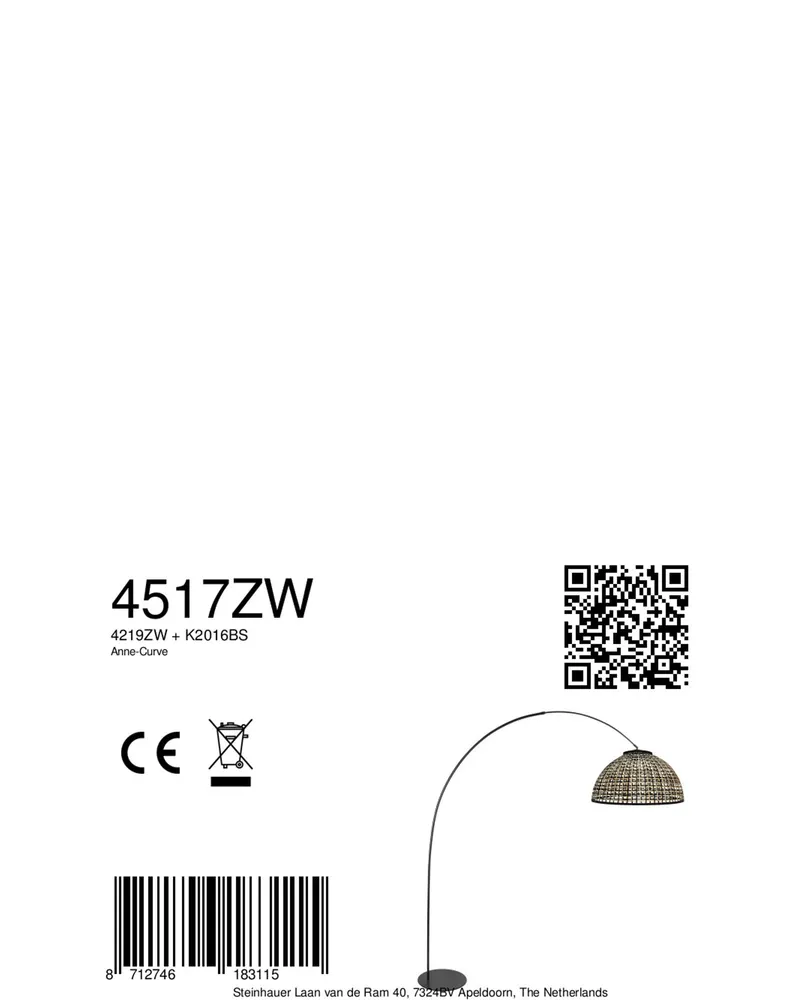 Anne-Curve Bogenlampe in Naturfarben und Schwarz in Naturfarben, Ansicht 16
