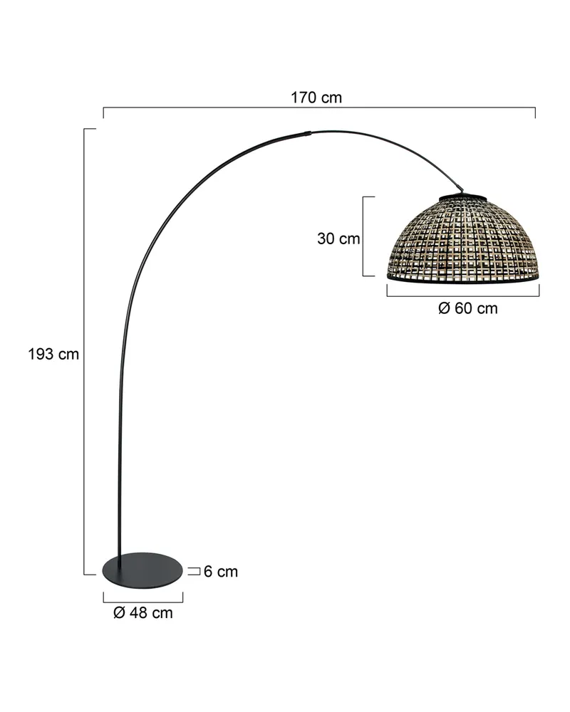 Anne-Curve Bogenlampe in Naturfarben und Schwarz in Naturfarben, Ansicht 2