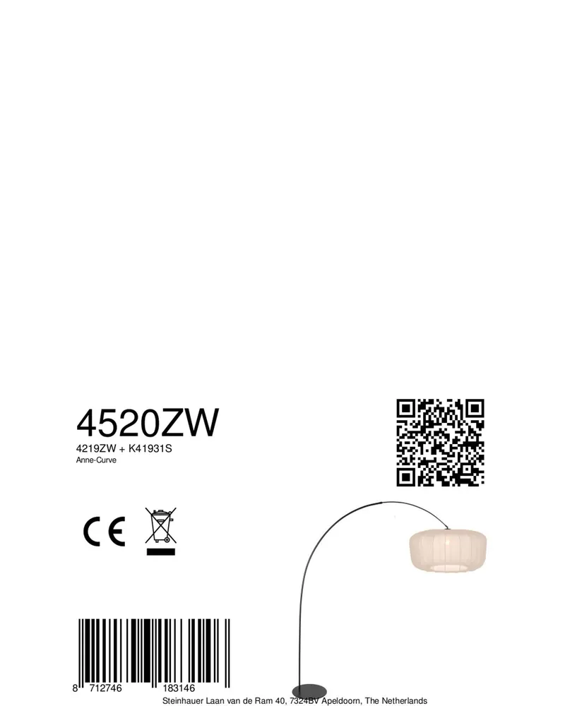 Anne-Curve Bogenlampe mit Textilschirm in Schwarz, Ansicht 13