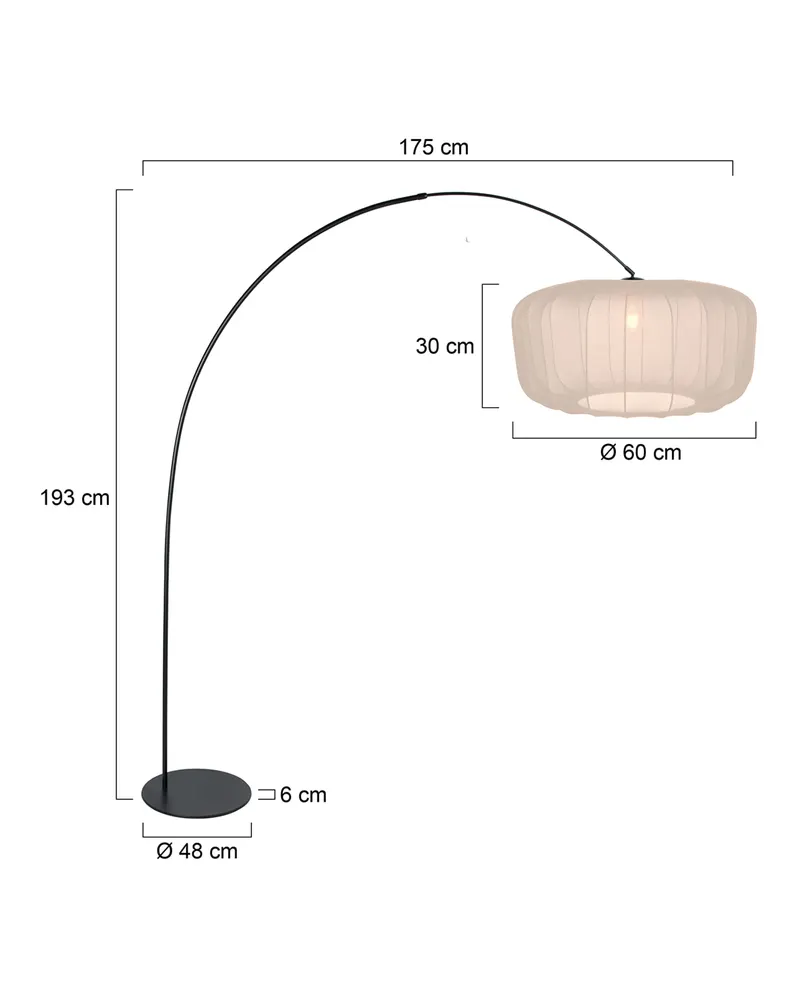Anne-Curve Bogenlampe mit Textilschirm in Schwarz, Ansicht 2
