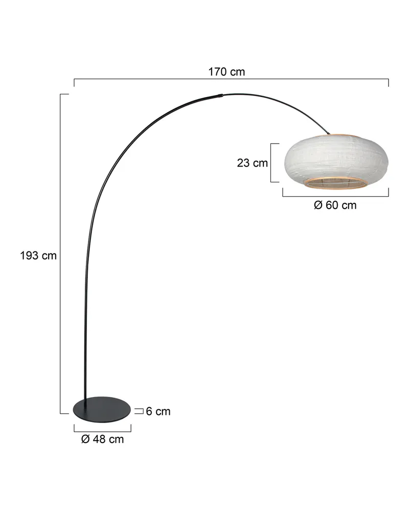 Anne-Curve Bogenlampe mit Leinenschirm in Schwarz, Ansicht 16