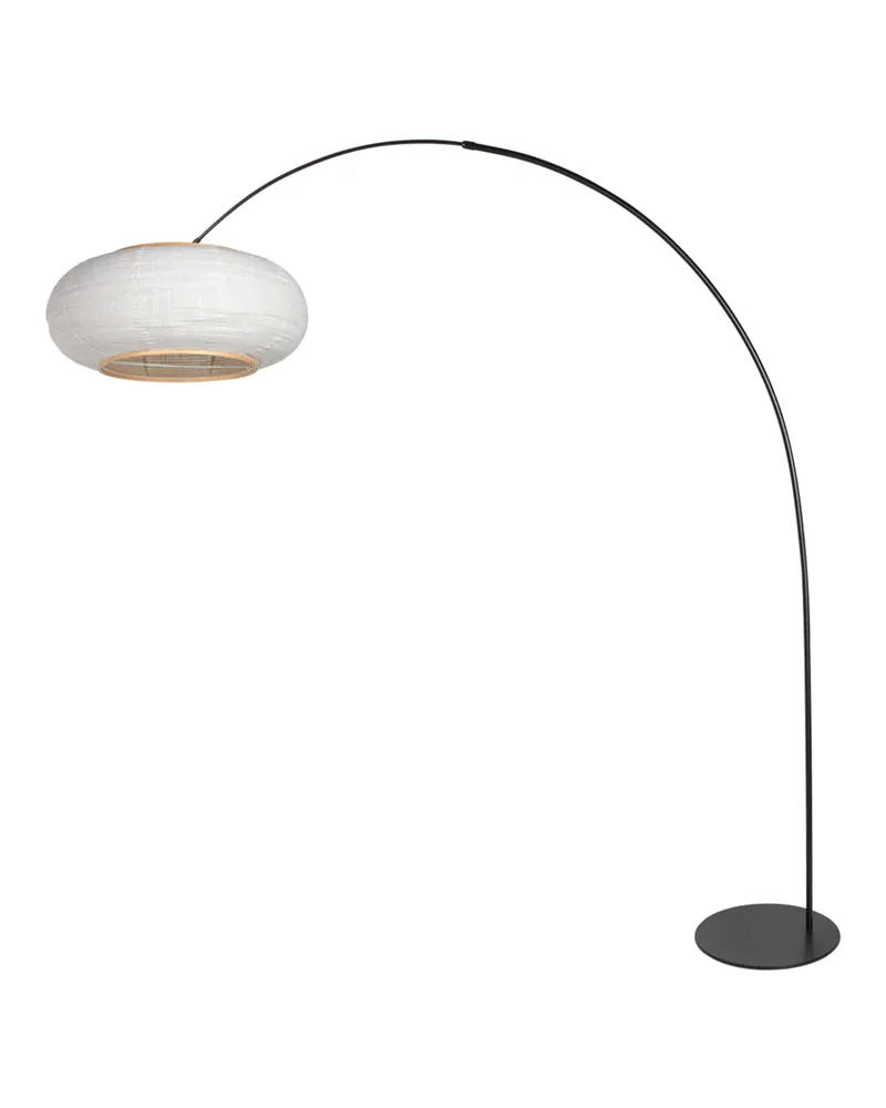 Anne-Curve Bogenlampe mit Leinenschirm in Schwarz, Ansicht 2