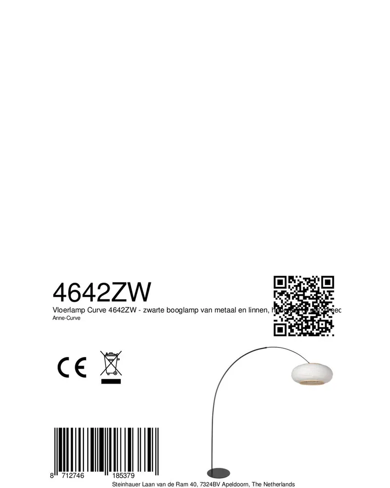 Anne-Curve Bogenlampe mit Leinenschirm in Schwarz, Ansicht 17