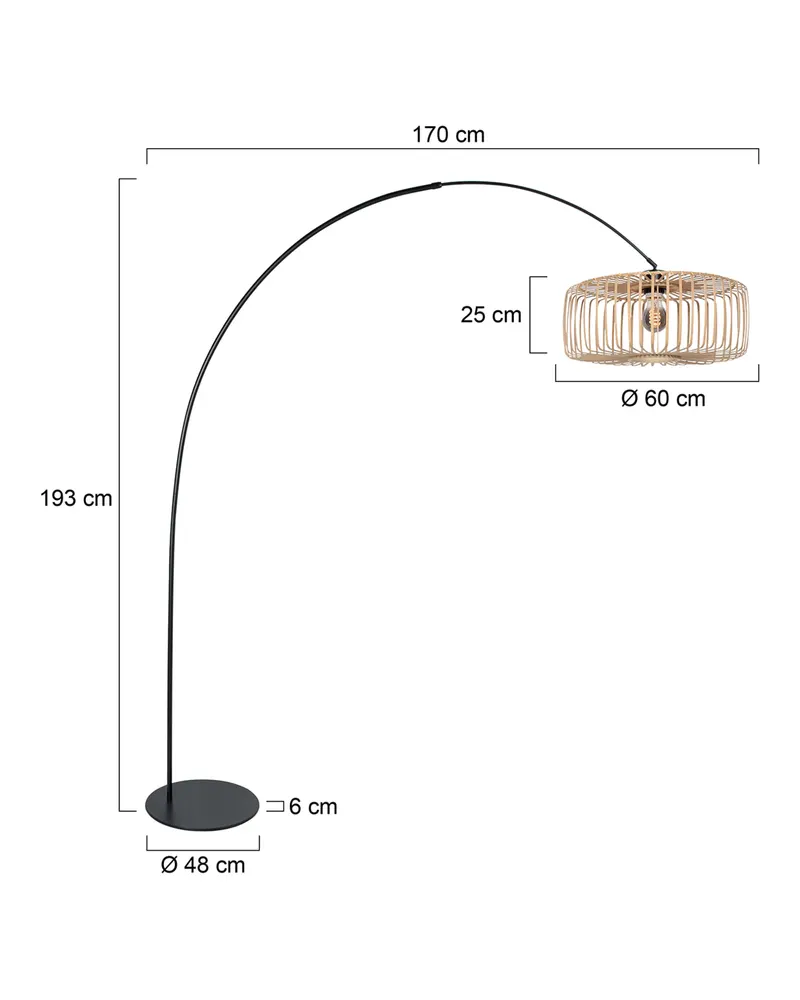 Anne-Curve Stehlampe mit naturfarbenem Schirm in Naturfarben, Schwarz, Ansicht 2