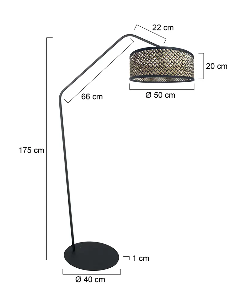 Anne-ZigZag Stehlampe mit Bambuselementen in Schwarz, Ansicht 2