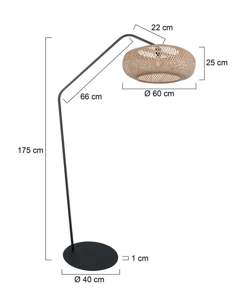 Anne-ZigZag Stehlampe mit Bambus-Lampenschirm in Naturfarben, Schwarz, Ansicht 15