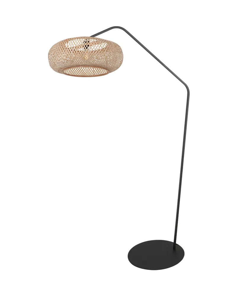 Anne-ZigZag Stehlampe mit Bambus-Lampenschirm in Naturfarben, Schwarz, Ansicht 2