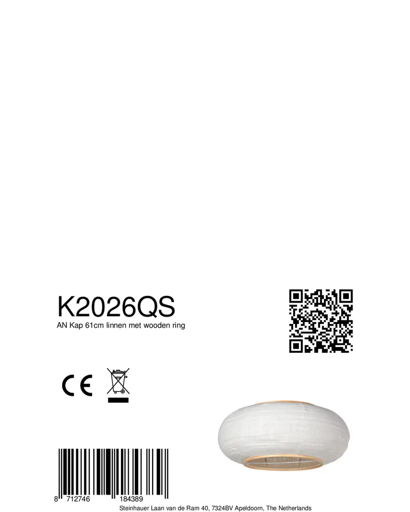 Lampenschirm K2026QS aus Leinen und Holz, weiß, Ø 60 cm in Weiß, Ansicht 7