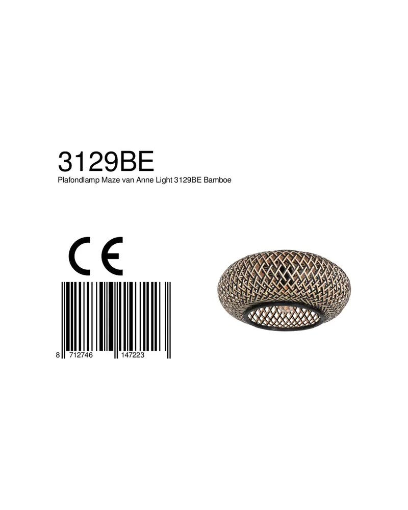 Maze Deckenleuchte aus Bambus in Beige und Schwarz in Beige, Ansicht 11