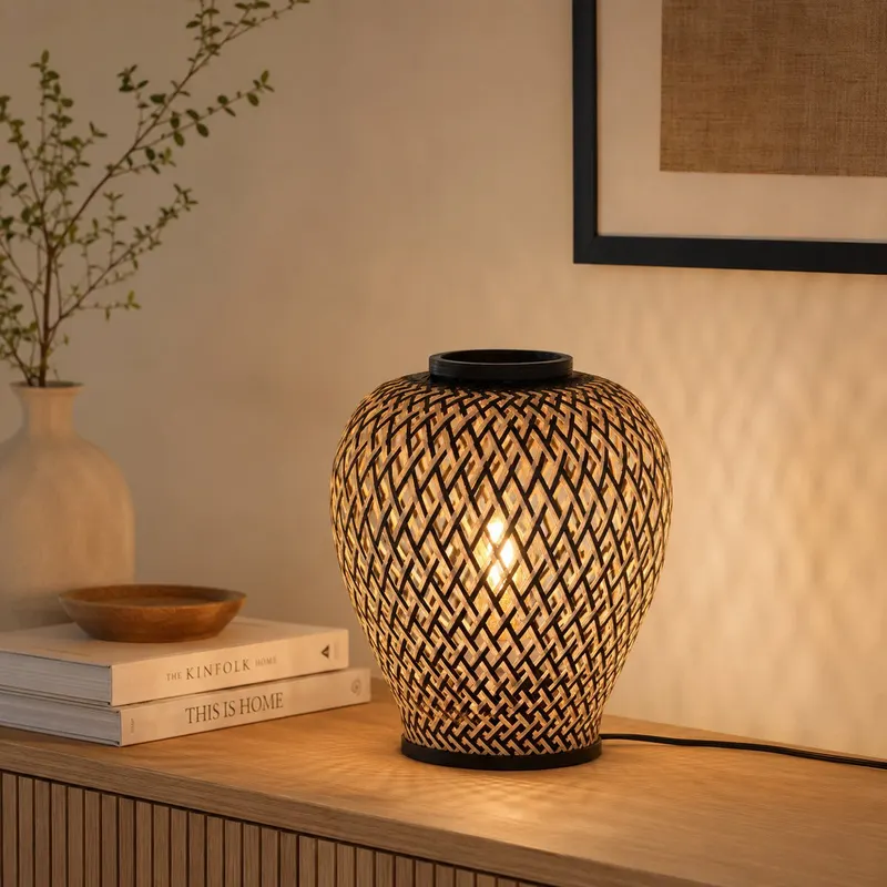 Maze Tischlampe mit Bambusschirm in Beige, Schwarz, Ansicht 14