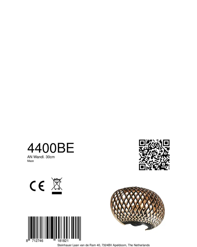 Maze Wandleuchte mit E14-Fassung in Beige, Schwarz, Ansicht 9