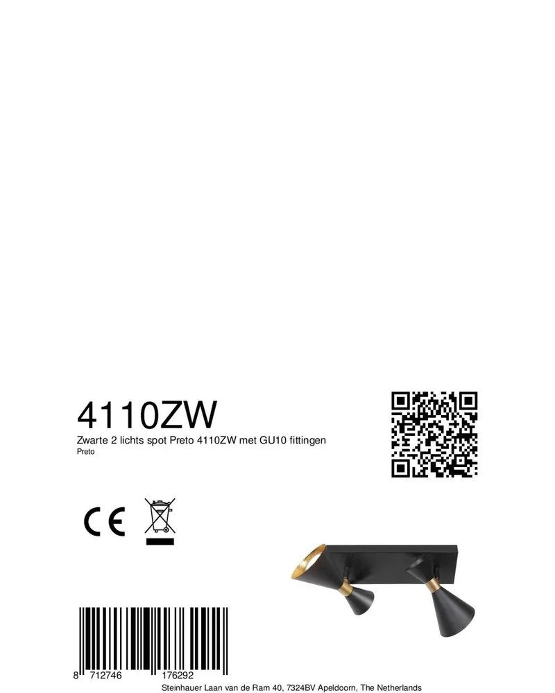 Preto Wandleuchte mit zwei schwenkbaren GU10-Spots in Gold, Schwarz, Ansicht 10