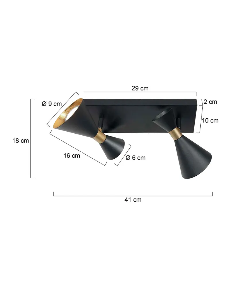Preto Wandleuchte mit zwei schwenkbaren GU10-Spots in Gold, Schwarz, Ansicht 2