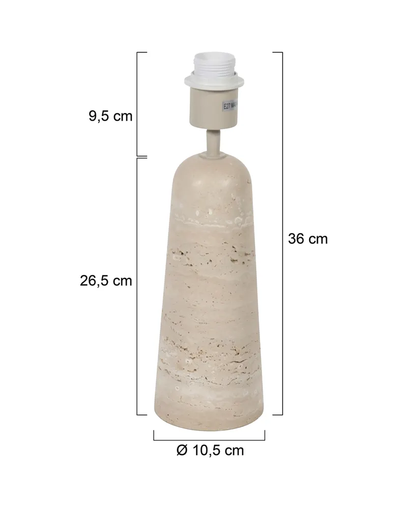 Travino Tischlampe mit Steinfuß und E27-Fassung in Creme, Ansicht 12