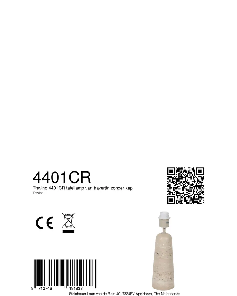 Travino Tischlampe mit Steinfuß und E27-Fassung in Creme, Ansicht 8