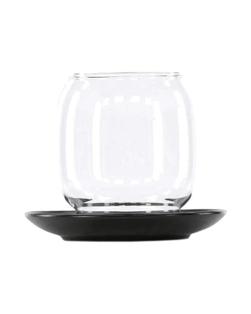 Archy Windlicht mit bauchigem Glas auf Steinzeugteller in Schwarz, Ansicht 9