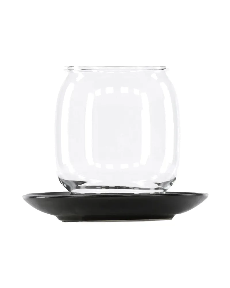 Archy Windlicht mit bauchigem Glas auf Steinzeugteller in Schwarz, Ansicht 2