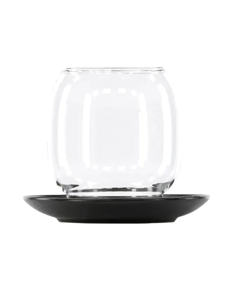 Archy Windlicht mit bauchigem Glas auf Steinzeugteller in Schwarz, Ansicht 3