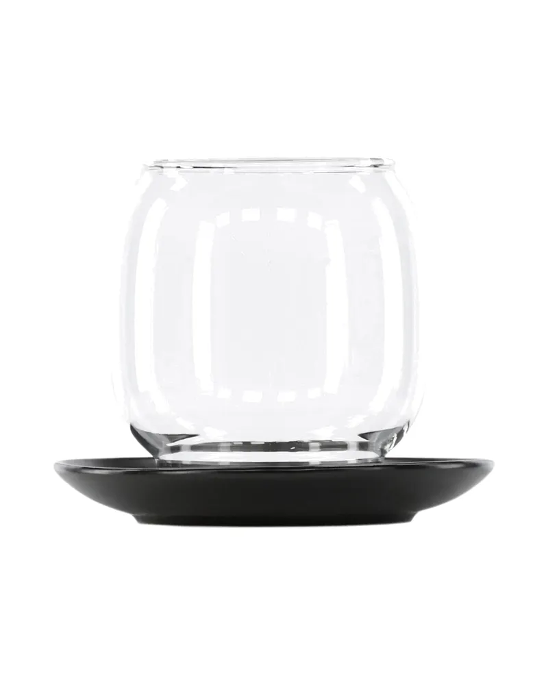 Archy Windlicht mit bauchigem Glas auf Steinzeugteller in Schwarz, Ansicht 4
