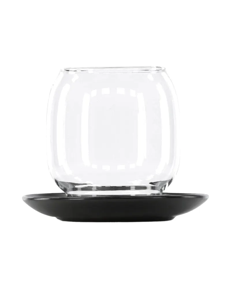 Archy Windlicht mit bauchigem Glas auf Steinzeugteller in Schwarz, Ansicht 5