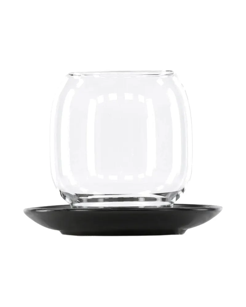Archy Windlicht mit bauchigem Glas auf Steinzeugteller in Schwarz, Ansicht 6