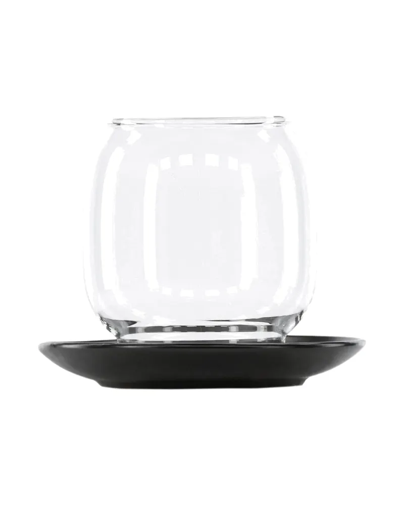 Archy Windlicht mit bauchigem Glas auf Steinzeugteller in Schwarz, Ansicht 7