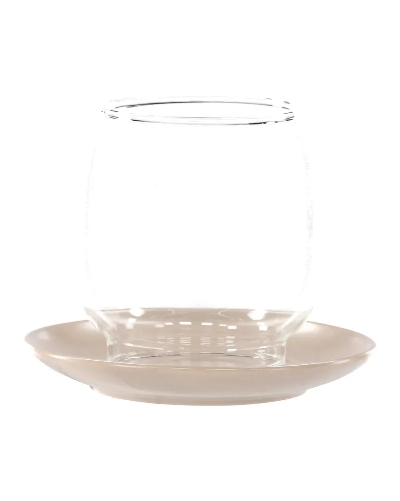 Archy Windlicht mit bauchigem Glas auf Steinzeugteller in Beige, Ansicht 8