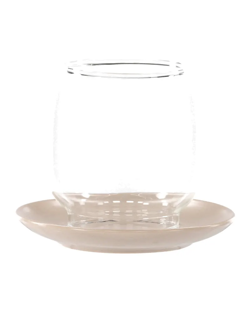 Archy Windlicht mit bauchigem Glas auf Steinzeugteller in Beige, Ansicht 9