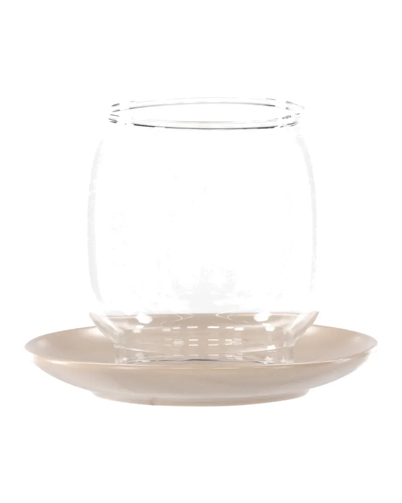 Archy Windlicht mit bauchigem Glas auf Steinzeugteller in Beige, Ansicht 12