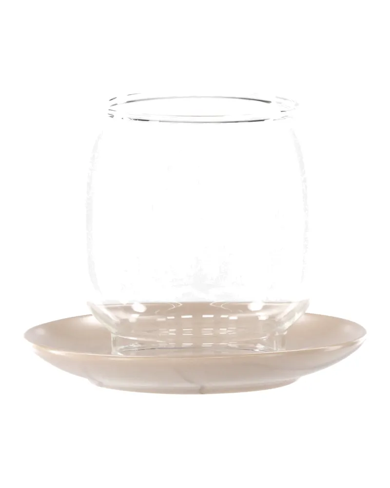 Archy Windlicht mit bauchigem Glas auf Steinzeugteller in Beige, Ansicht 2