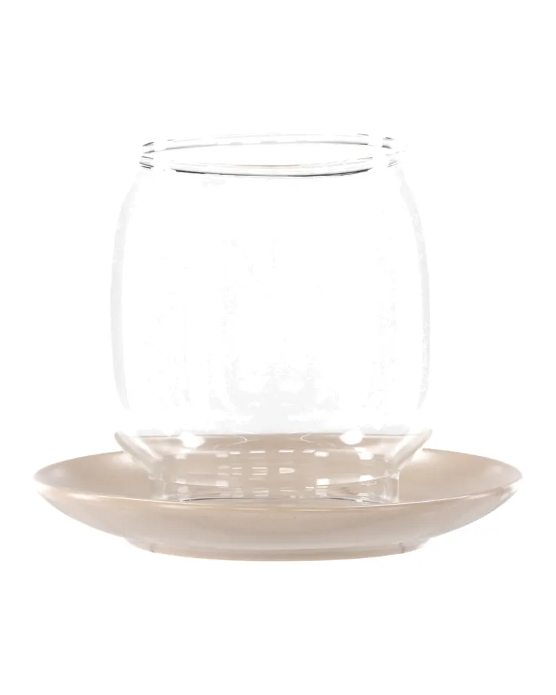 Archy Windlicht mit bauchigem Glas auf Steinzeugteller in Beige, Ansicht 3