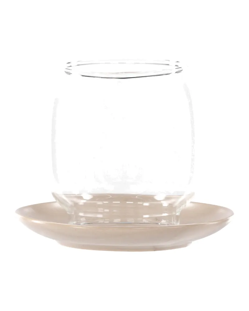Archy Windlicht mit bauchigem Glas auf Steinzeugteller in Beige, Ansicht 4