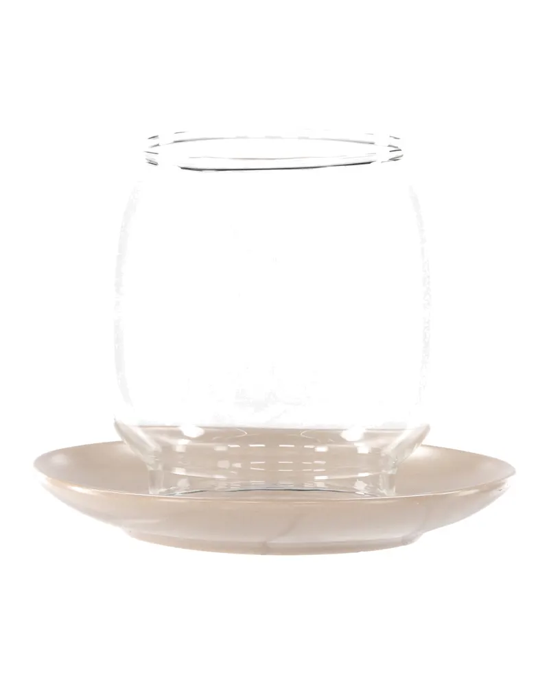 Archy Windlicht mit bauchigem Glas auf Steinzeugteller in Beige, Ansicht 5