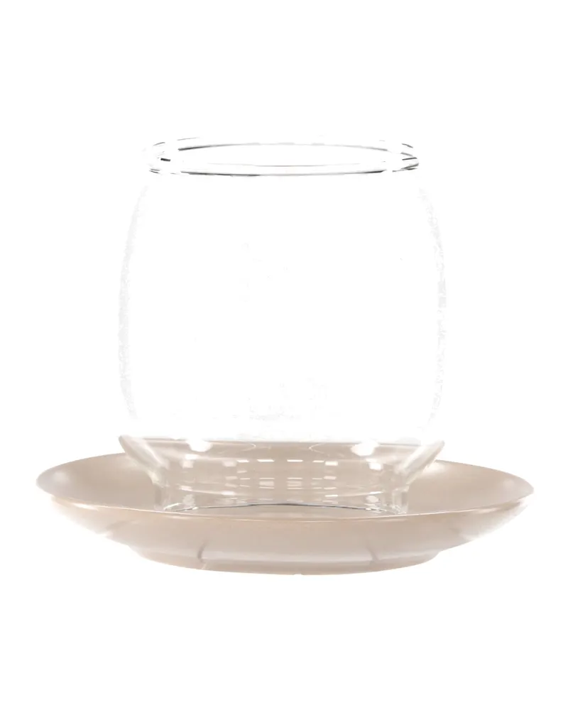 Archy Windlicht mit bauchigem Glas auf Steinzeugteller in Beige, Ansicht 6