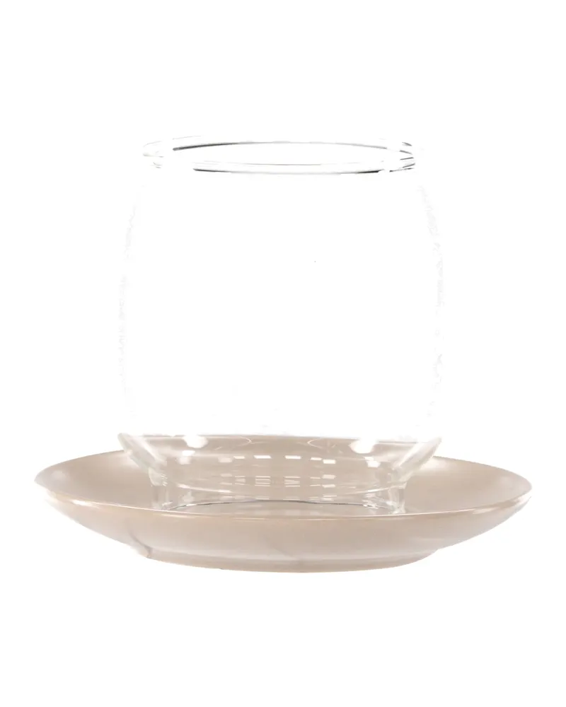 Archy Windlicht mit bauchigem Glas auf Steinzeugteller in Beige, Ansicht 7