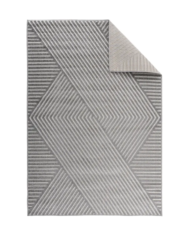 Aron Teppich mit grafischem Linienmuster in 340 × 240 cm, Grau, Ansicht 2