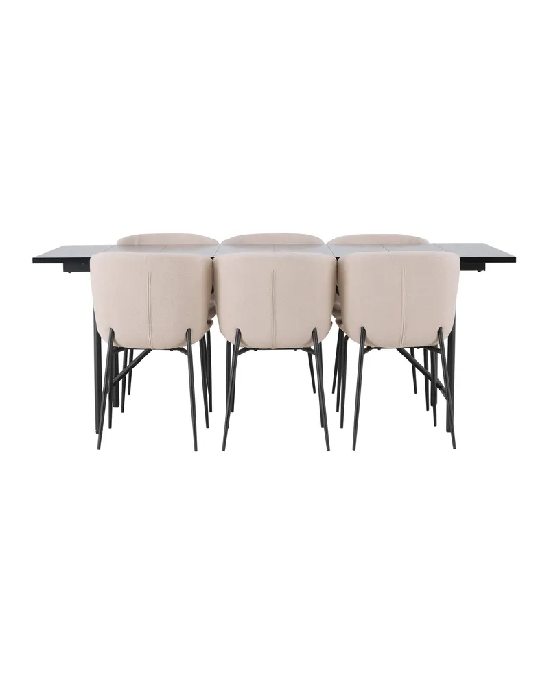Astrid & Modesto Essgruppe mit rechteckigem Esstisch und 6 Bouclé-Stühlen in Beige, Gestell Schwarz, Ansicht 2