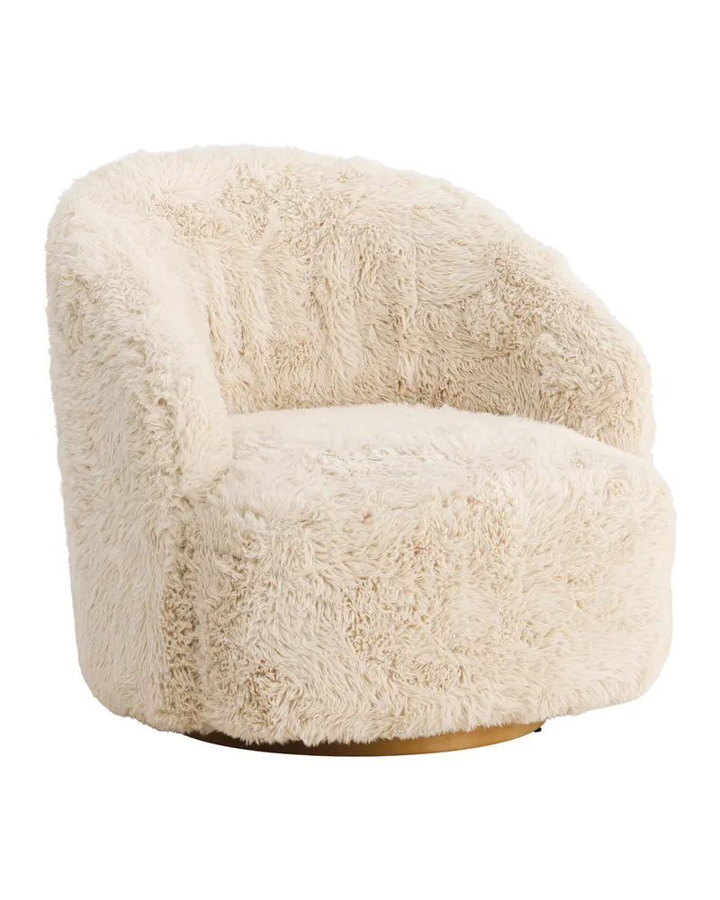 Astru Sessel in Beige, flauschig mit gerundeter Lehne