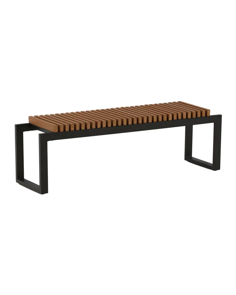 Athena Gartenbank aus Aluminium mit Lattensitz, ohne Lehne, Natur, Gestell Schwarz